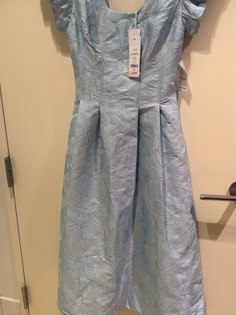 Forever New Light Blue' Party Dress with Textured Floral Jacquard